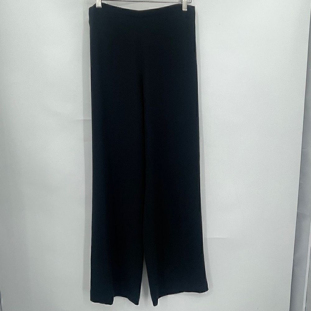 Harari Black Stretch Pull On Ribbed Knit Wide Leg Pants Size Medium